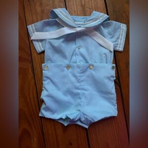 Vintage Classic Light Blue Sailor Romper for size 6 months C.I Castro